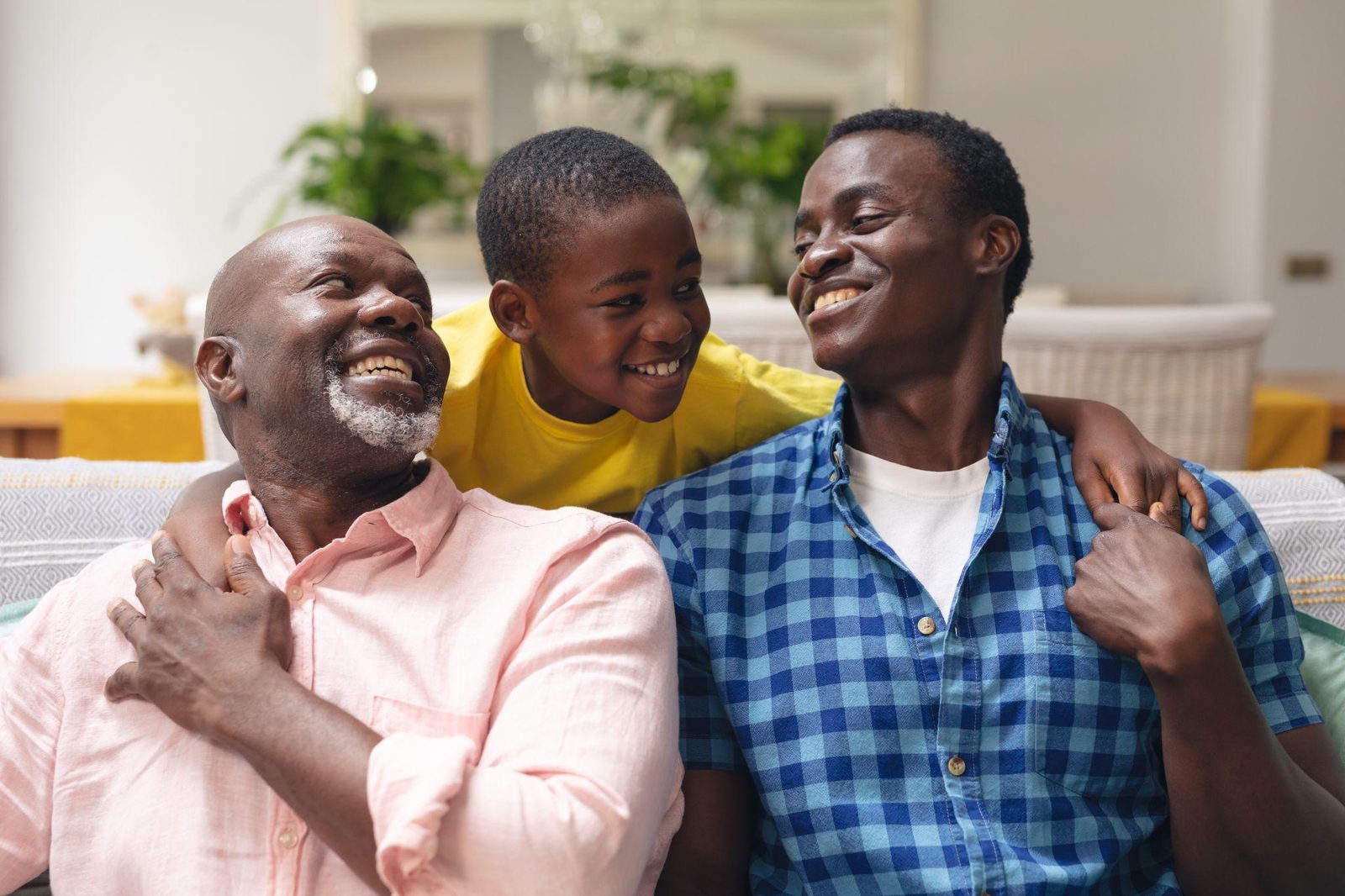 Three generations of a family together at home.